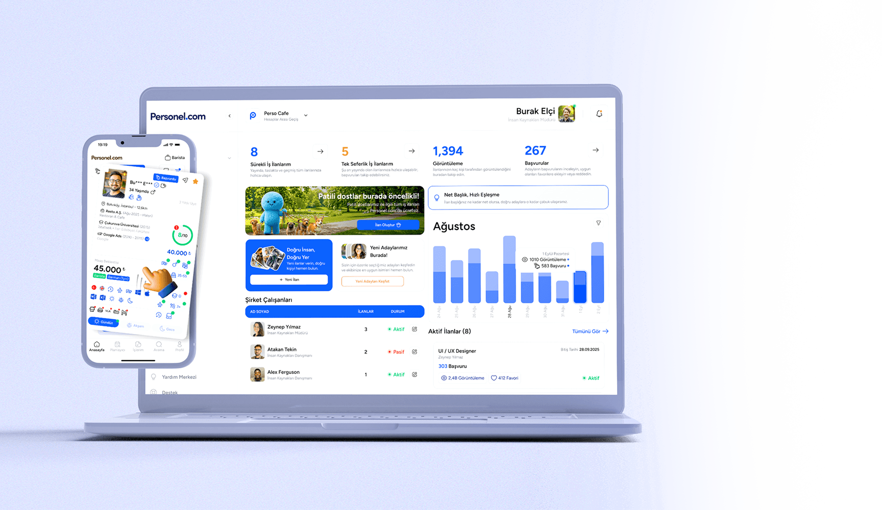 Personel.com web ve mobil arayüz mockup