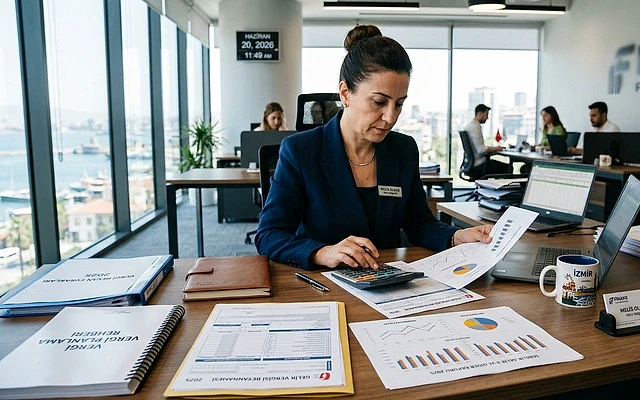 Vergi dilimleri ve gelir vergisi düzenlemeleri hakkında bilgi Ofis ortamında çalışan bir kadın, gelir vergisi düzenlemeleri üzerine raporlar inceliyor.